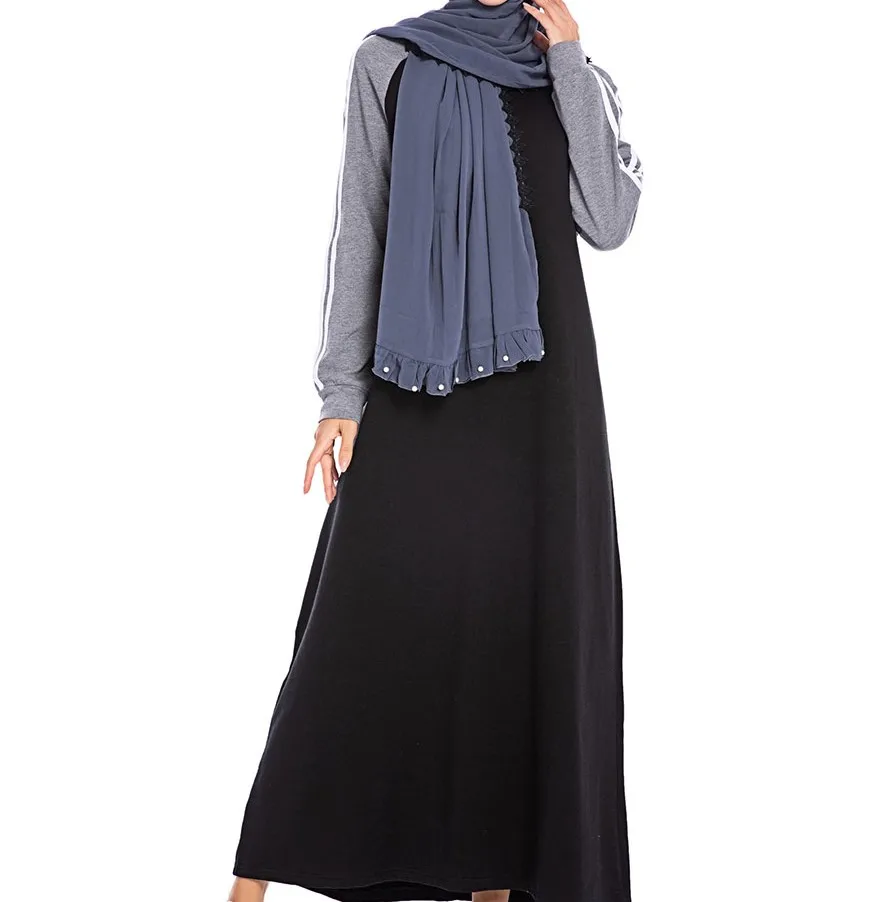 Gray sleeves Мусульманская Дубай, мусульманская одежда, вырез на молнии, Абая для женщин, длинный рукав, платье, модное Спортивное платье, есть большой размер - Цвет: Gray sleeves