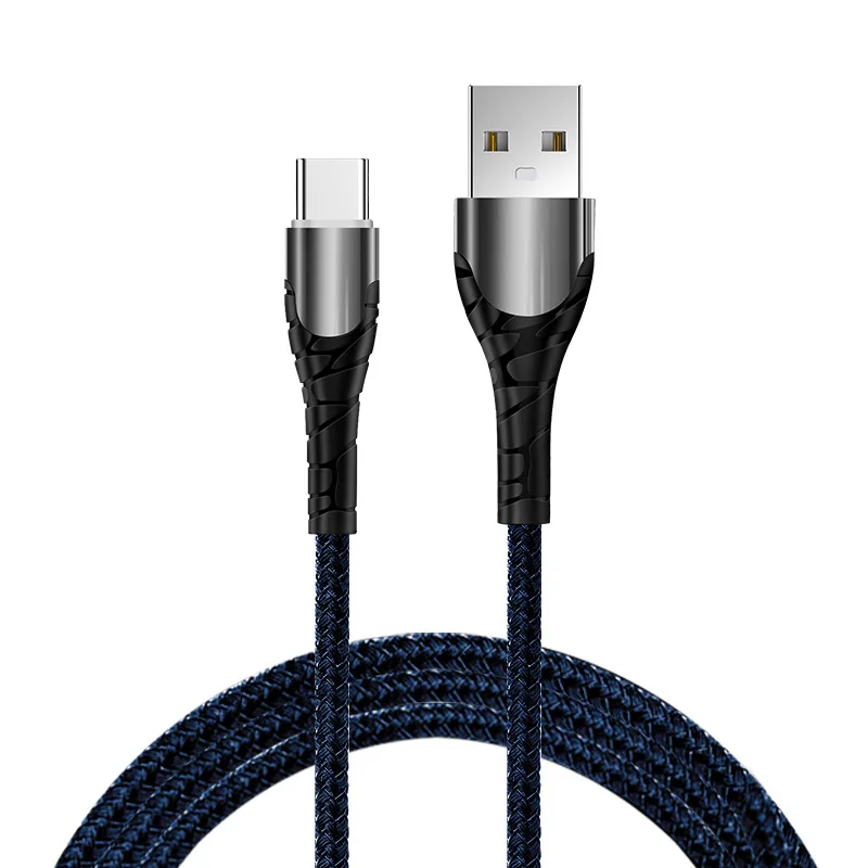 For Type C Blue 3,0 USB кабель, светодиодный, с нейлоновой оплеткой, 3 А, быстрая зарядка для iPhone 11, samsung, huawei, мобильного телефона, Micro usb type C, 1 м, провод для быстрой зарядки - Цвет: For Type C Blue