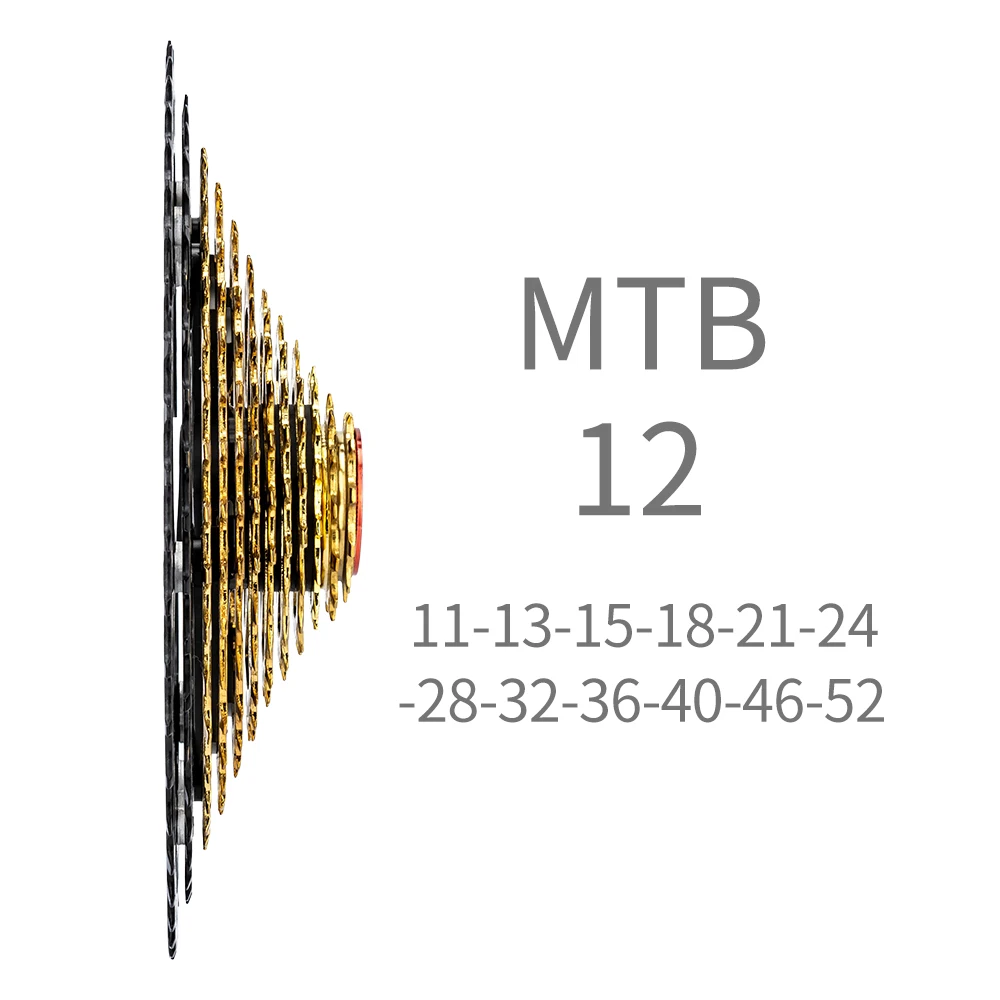 Велосипедная кассета ZTTO MTB 12 Скоростей 11-52T S 52T 12V K7 черно-Золотая стальная