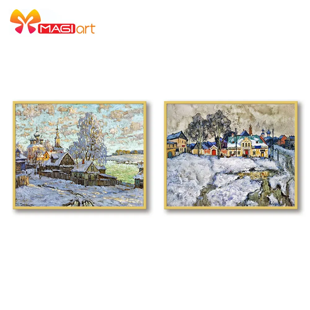 

Cross stitch kits Embroidery needlework sets 11CT water soluble Canvas Patterns 14C Full Landscape Snow town -NCMS152