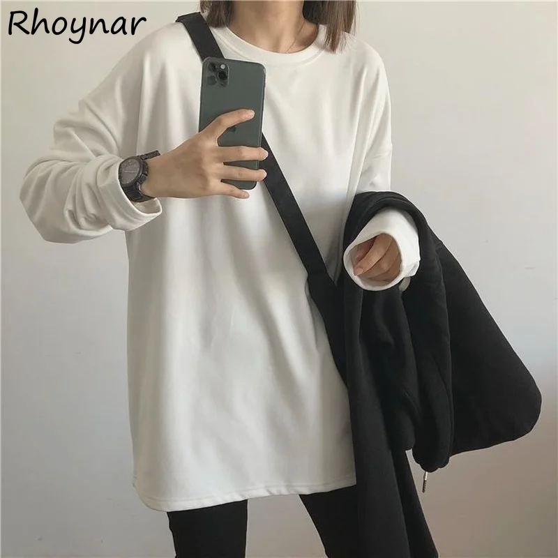 Футболка женская осенняя толстая с круглым вырезом и длинным рукавом | Женская