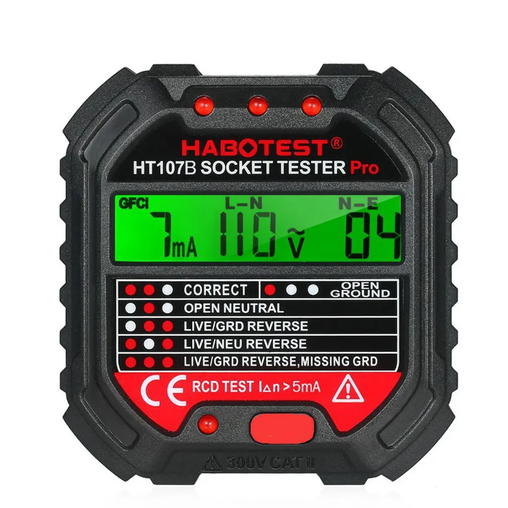 

Тестер электрической цепи HABOTES GFCI 90-250 В, тестер электрической цепи, детектор напряжения HT107B