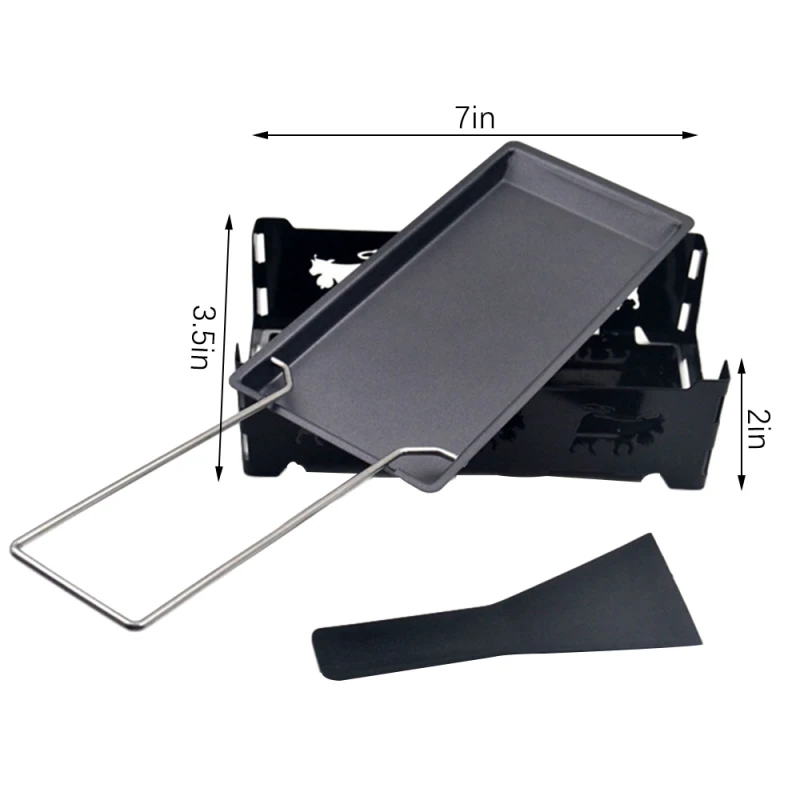 

Non-Stick Raclette Grill Set Mini Cheese Melting Pan with Foldable Wooden Handle Cheese Spatula Heated By Candlelight
