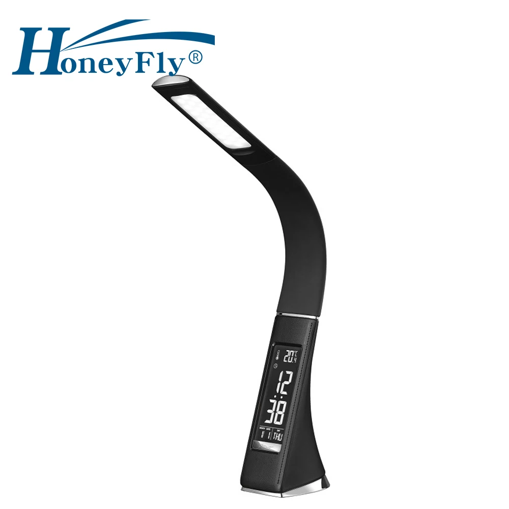 HoneyFly Leather Touch control СВЕТОДИОДНЫЙ Настольный светильник с светодиодный дисплеем, будильником и календарем, креативная Складная Настольная Лампа