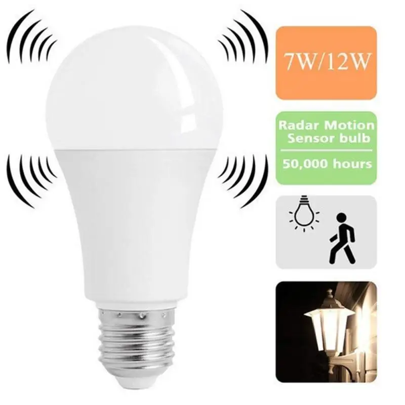 

1Pcs 5W 7W 9W 12W E27 White Smart Radar Detecting Technology Sensor LED Bulb Lamp Auto Sensitive Lights Motion Sensor Lights