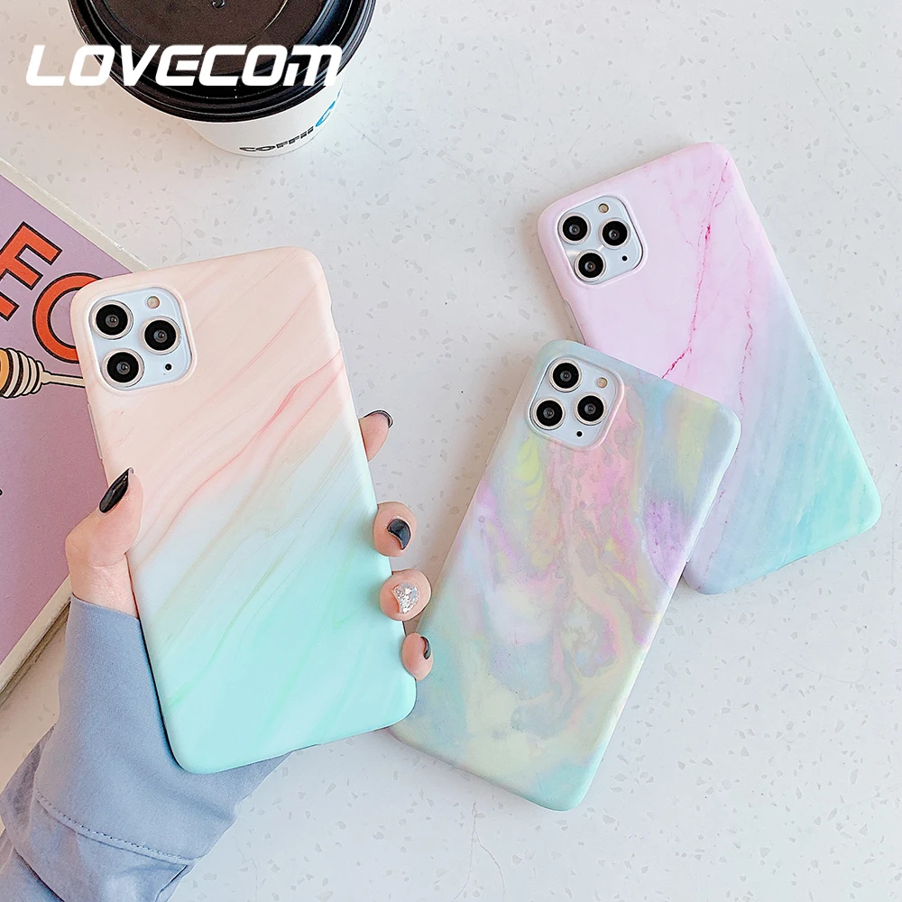 LOVECOM винтажный градиентный цветной мраморный чехол для телефона для iPhone 11 Pro Max XR XS Max 6 6S 7 8 Plus X Матовый Мягкий IMD чехол-накладка