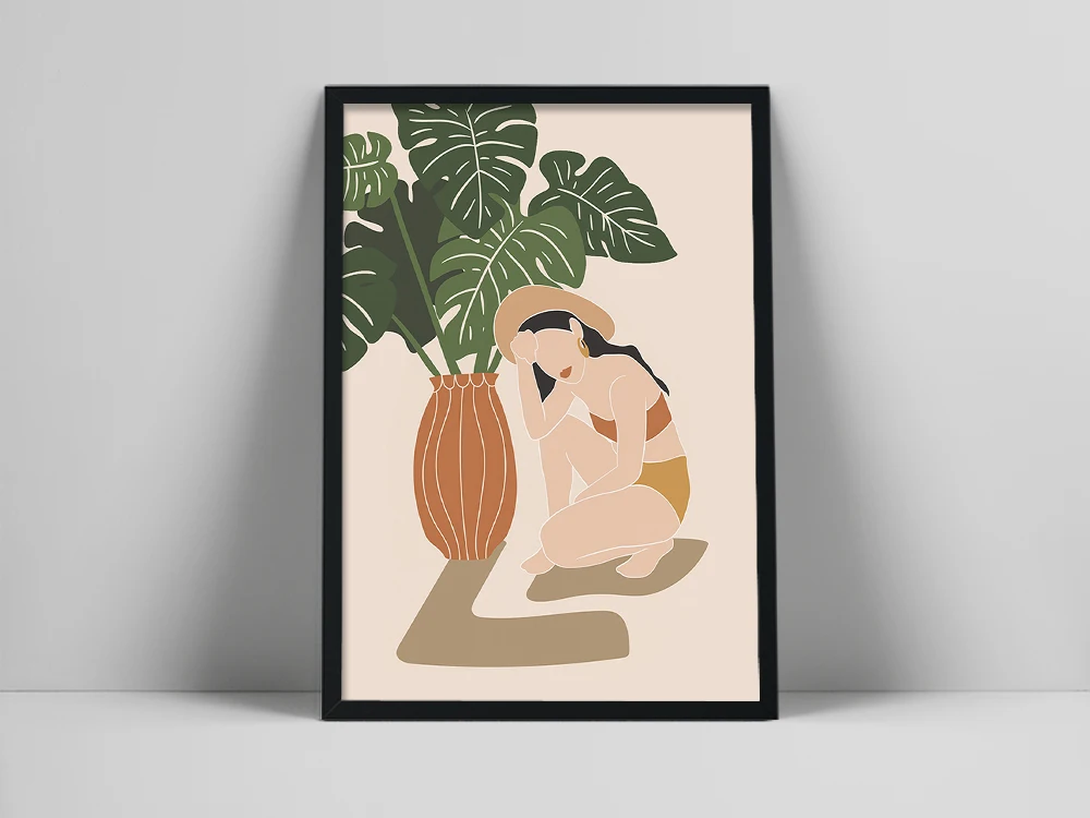 Женская и растительная печать | Плакат с глиняным горшком листья монстеры