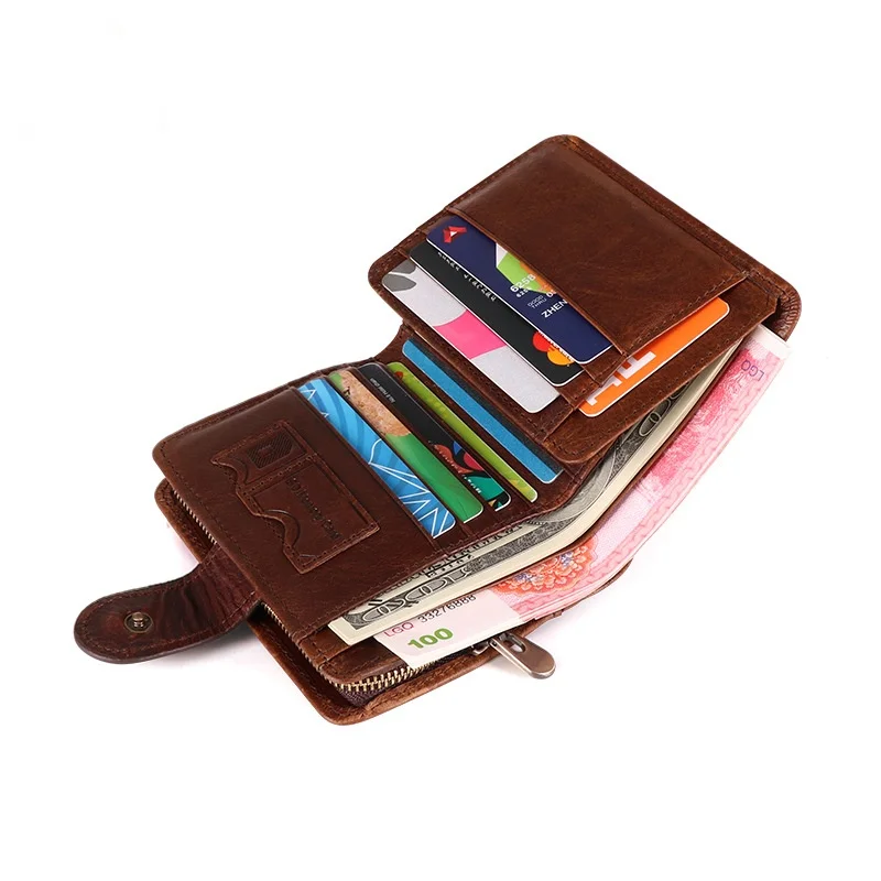 

Genuine Leather Men's Wallet Multi Card RFDI WALLET Business Retro Crazy Horse Skin Zero Wallet Men's Bag New Product