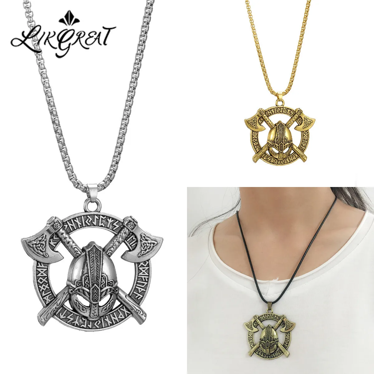 LIKGREAT ожерелье с маской Молот Тора мужской топор викингов подвеской на шлем