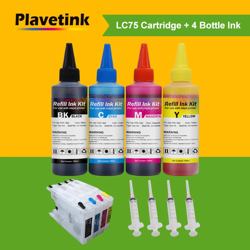 Чернильный картридж Plavetink LC75 LC400 LC1220 LC1240 XL + 4 чернила для бутылок Brother MFC J810DWN J825DW J840N