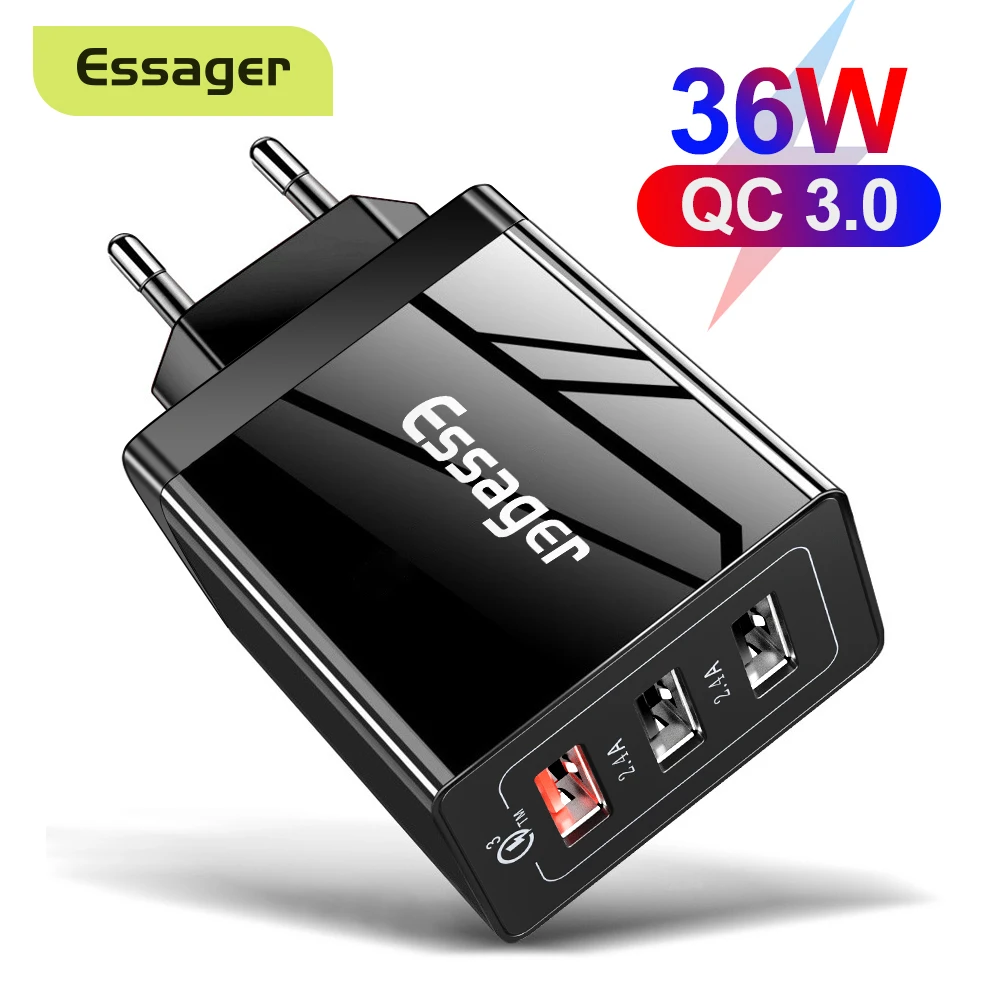 Зарядное устройство Essager USB QC3.0 30 Вт быстрая зарядка 3 0 настенное зарядное для iPhone