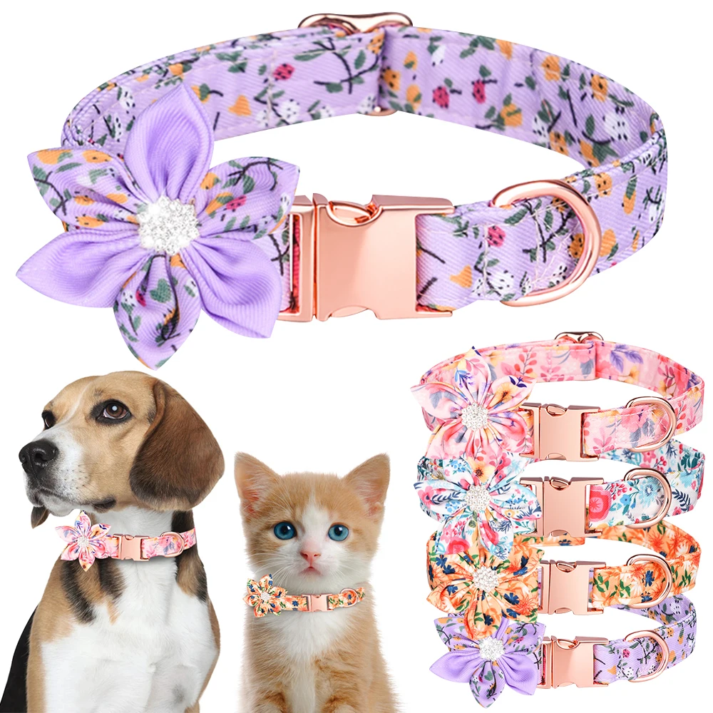 

Adjustable Puppy Kitten Necklace Flower Pattern Cats Collars with Safety Metal Buckle Dogs Collars for Small Medium Large Dogs