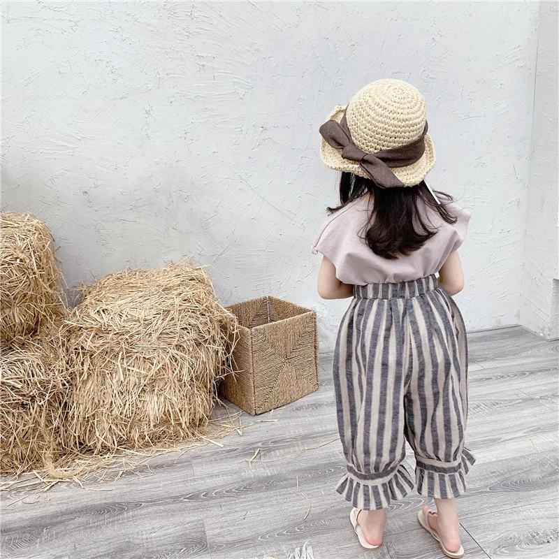 

Cropped Pants Girls 2021 Summer New Products Striped Casual Pants Summer Clothes Kids Mosquito Pants Kids Wear