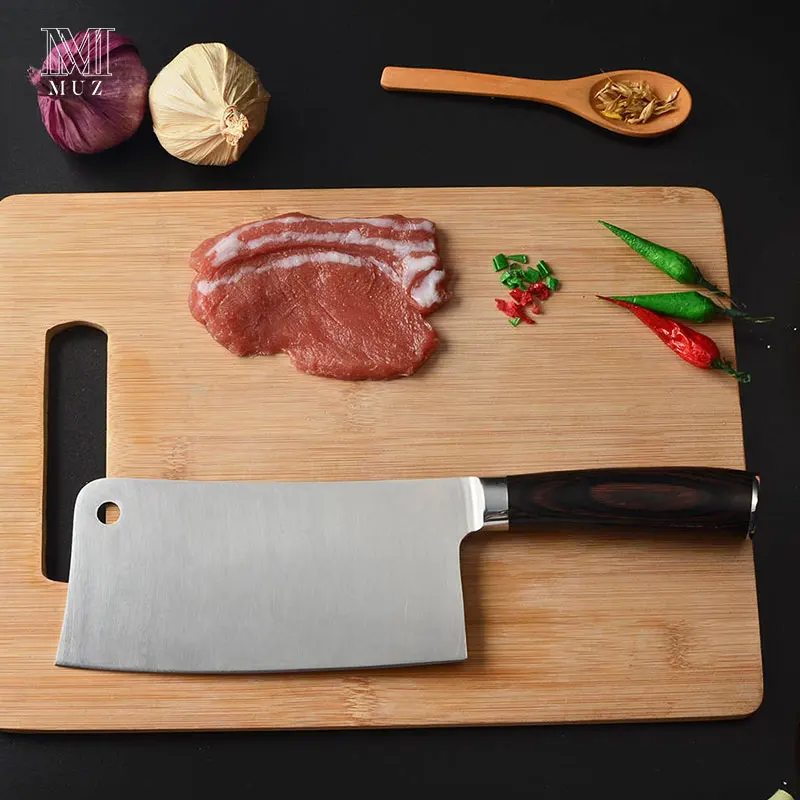 7 inch Chinese Cleaver Knife Chopping Meat Veg Pakka Wood Handle High Carbon Stainless Steel Kitchen Knives Chef Butcher | Дом и сад