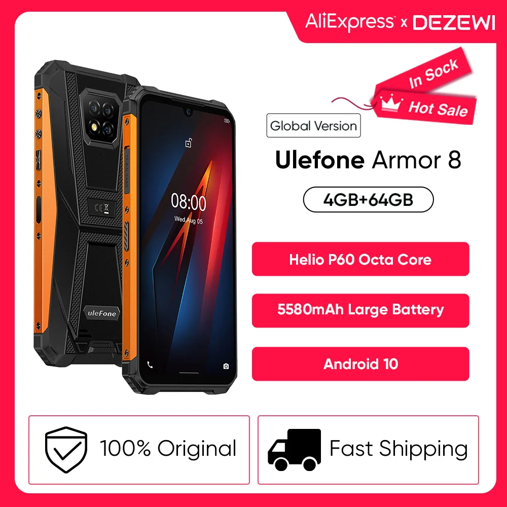 Перейти на Алиэкспресс и купить Ulefone Power Android 8, 10 5580 мА/ч, большая Батарея прочный мобильный телефон NFC Helio P60 Octa Core 4 Гб + 64 Гб телефон Водонепроницаемый смартфон