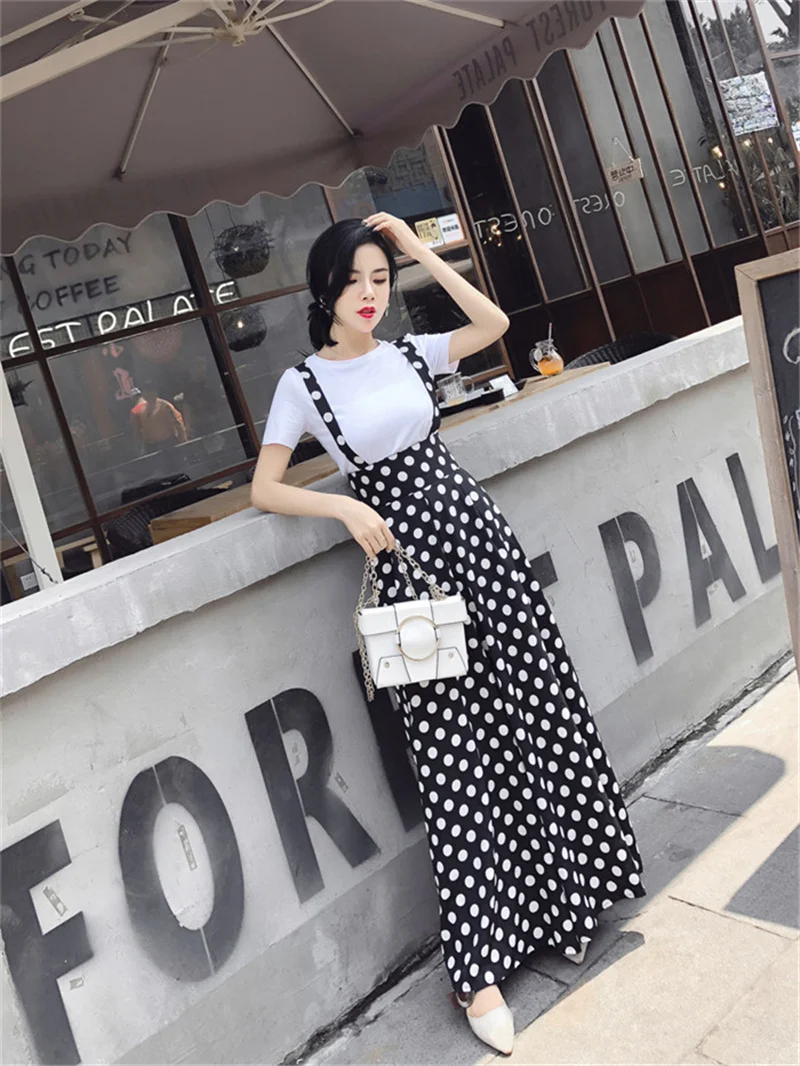 Летние модные шифоновые широкие брюки с открытой спиной и принтом в горошек