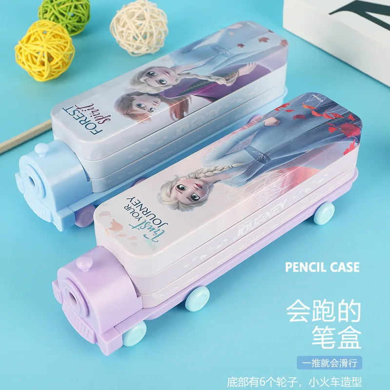 

Disney stationery box cute Frozen pencil case cartoon creative double-layer train with pencil sharpener learning gift