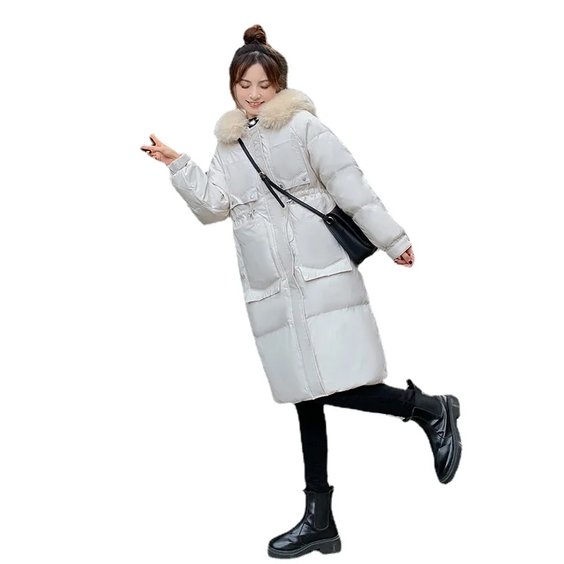 

European cotton women's mid-length large fur collar ladies cotton-padded jacket women's thickened waist down padded jacket