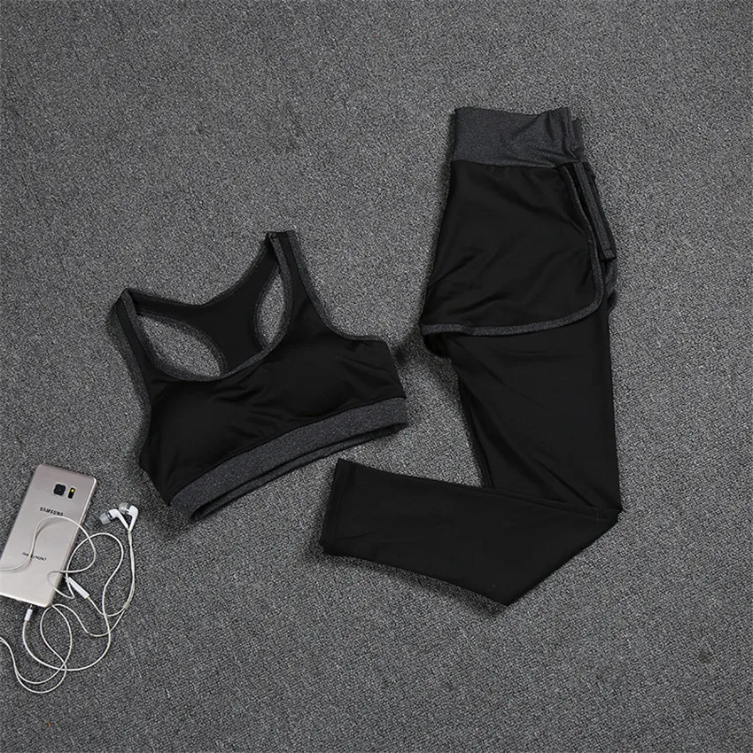 CB455 grey set 2 pcs Seperate Pad 3pcs Yoga Set Women's Running Fitness Jacket Sports Bra Wear Clothing Women Training Set Sport Pant Suit Tracksuit - Цвет: CB455 grey set 2 pcs
