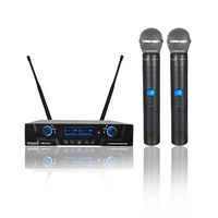 dual channel uhf receiver handheld microphones adjustable frequency wireless system 2 way 2ch church stage party mic smu 0210a