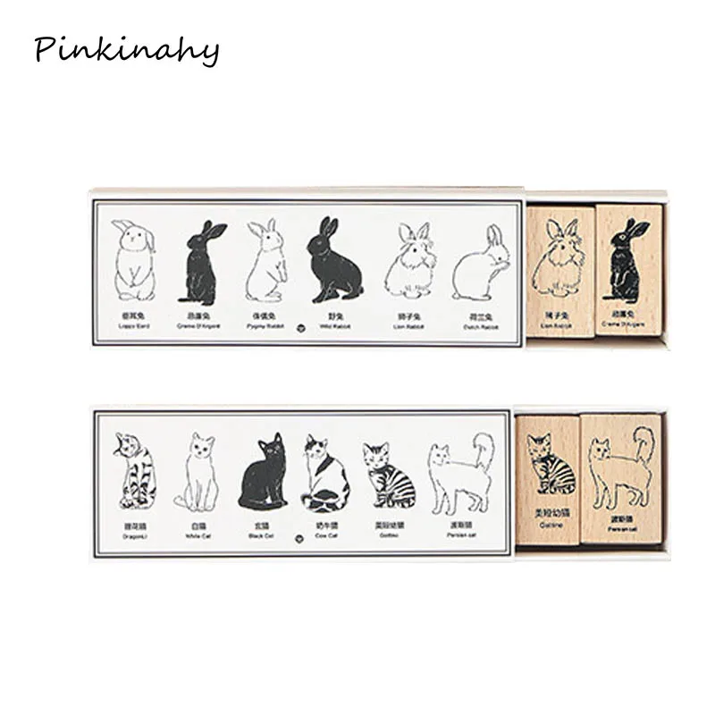 1 Набор винтажная Милая кошка кролик деревянные штампы и резиновые для