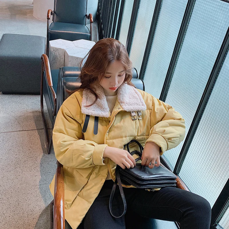 

New Style Fashion Big Fur Collar Winter Women's Jacket High Quality Warm Female Yellow Coat Stylish Loose Black Woman Parkas