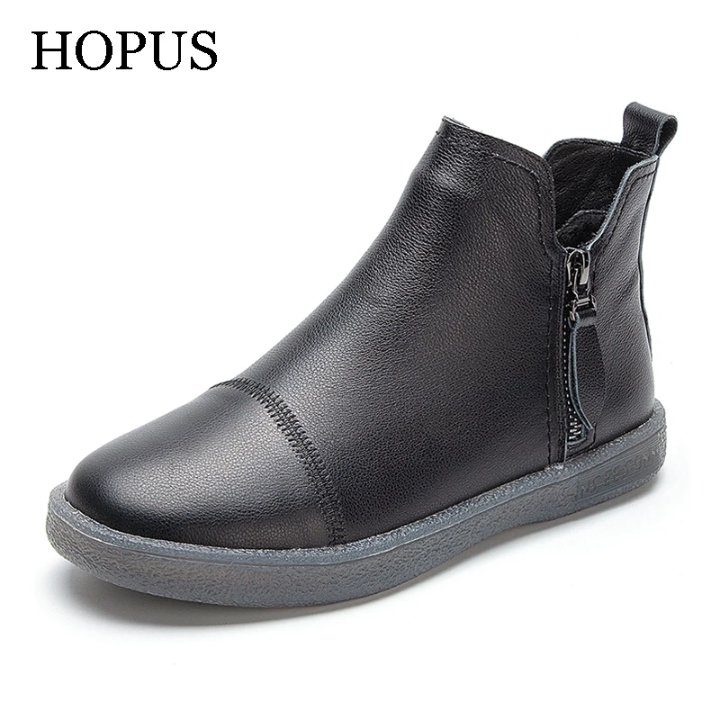 

Women's Ankle Boots Genuine Leather Plus Size Autumn Winter Warm Fashion Causal Shoes Plush Solid Color Breathable Woman Boots