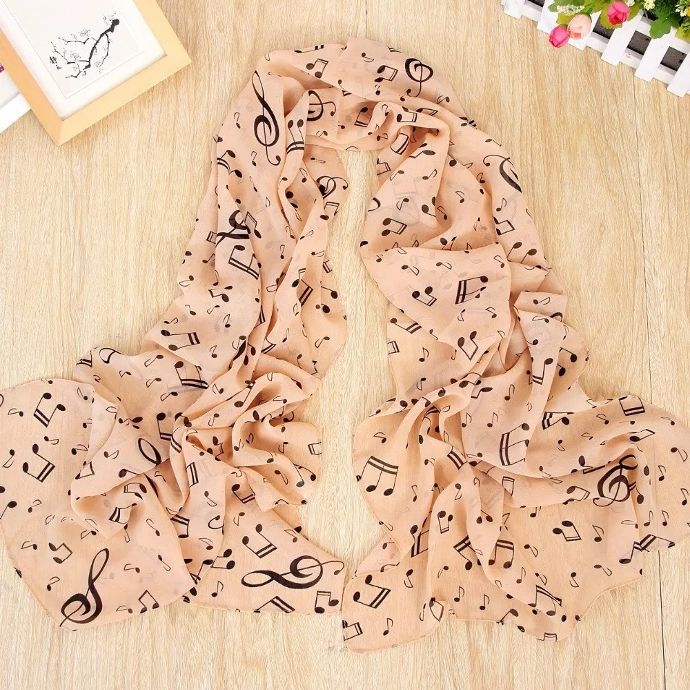 Женский шифоновый шейный платок с музыкальной нотой шарф-шаль кашне сказочные