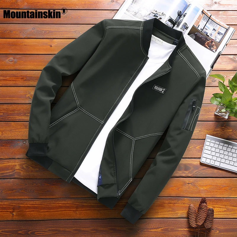 Мужская повседневная куртка Mountainskin однотонная приталенная с Бейсбольным