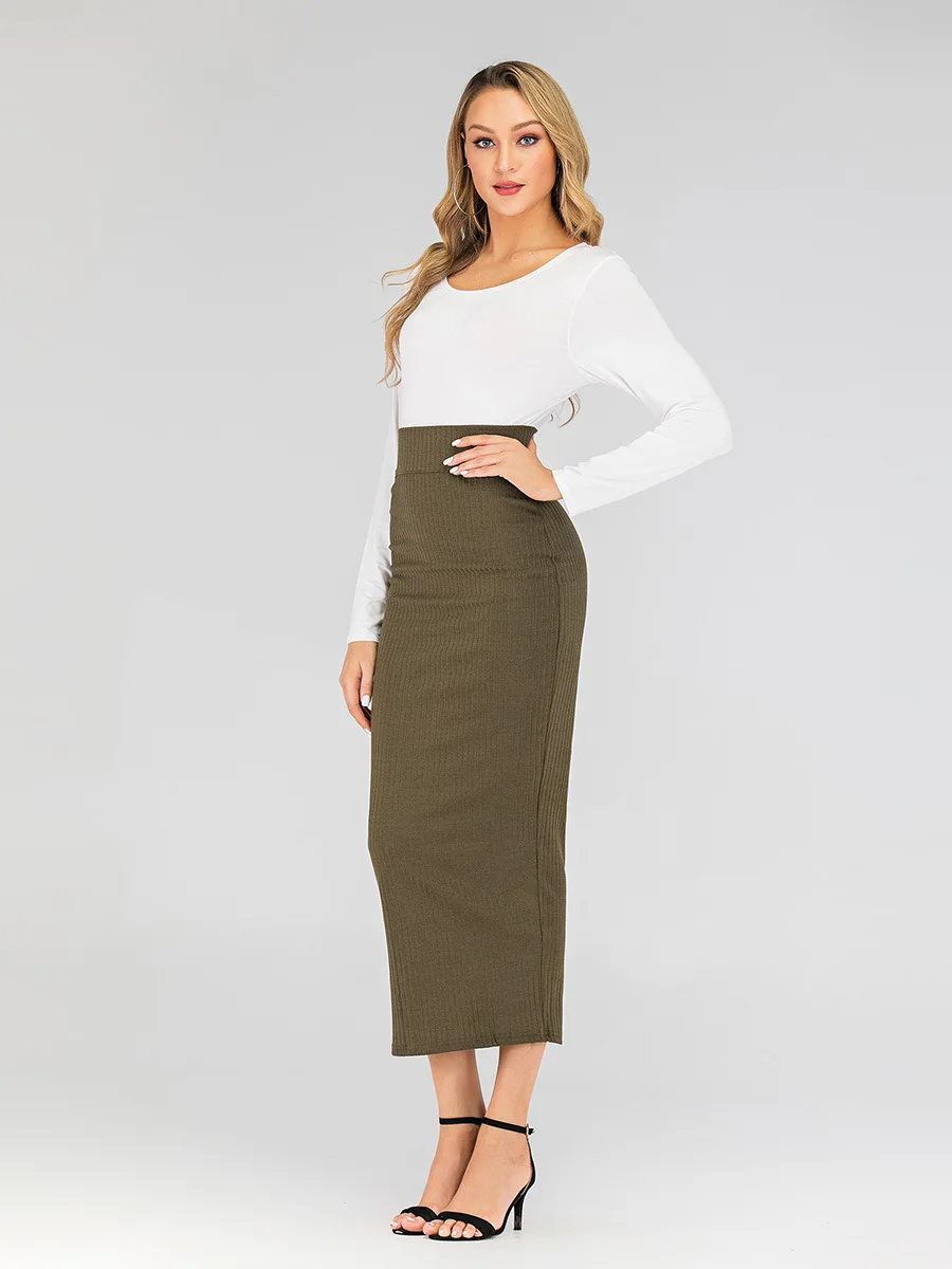 

Elegant Muslim High Waist Slim Skirt Turkey Stretch Long Maxi Women Skirt Pencil Bottoms Ramadan Islamic Bodycon Ankle-length