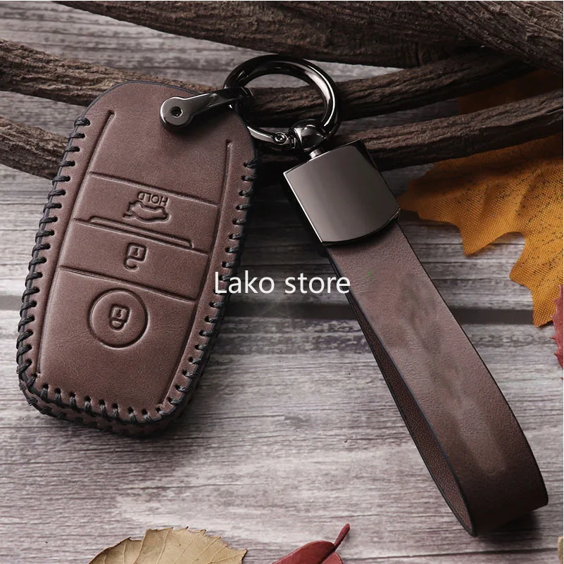 

Reliable Handmade Leather Remote Car Key Case Cover for KIA Forte Kxcross KX1 KX5 KX3 K4 K5 Optima Brown Orange 2010-2020