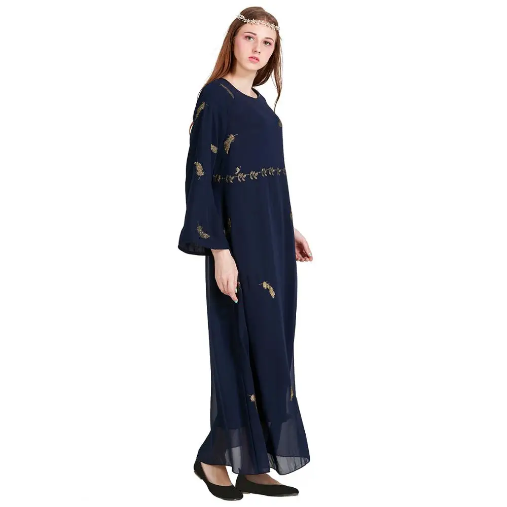 2019 Elegant Beautiful Muslim Turkey Islamic Women Maxi Skirt Bangladesh Dubai Abaya Feather Hot Stamping Chiffon Robes | Тематическая