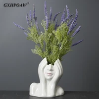 2021 new ceramic human face flower vase art creatrive sculpture human head abstract plant flower pots home decor arrangement