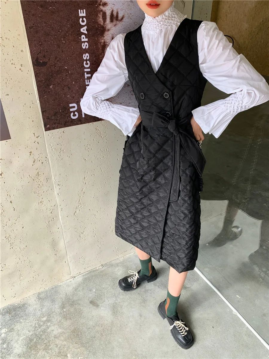 

Bornladies 2021 Spring Summer Korean Japan Trendy Dress for Women Black Cotton-padded Jacket Pocket Trendy Fashion Dress