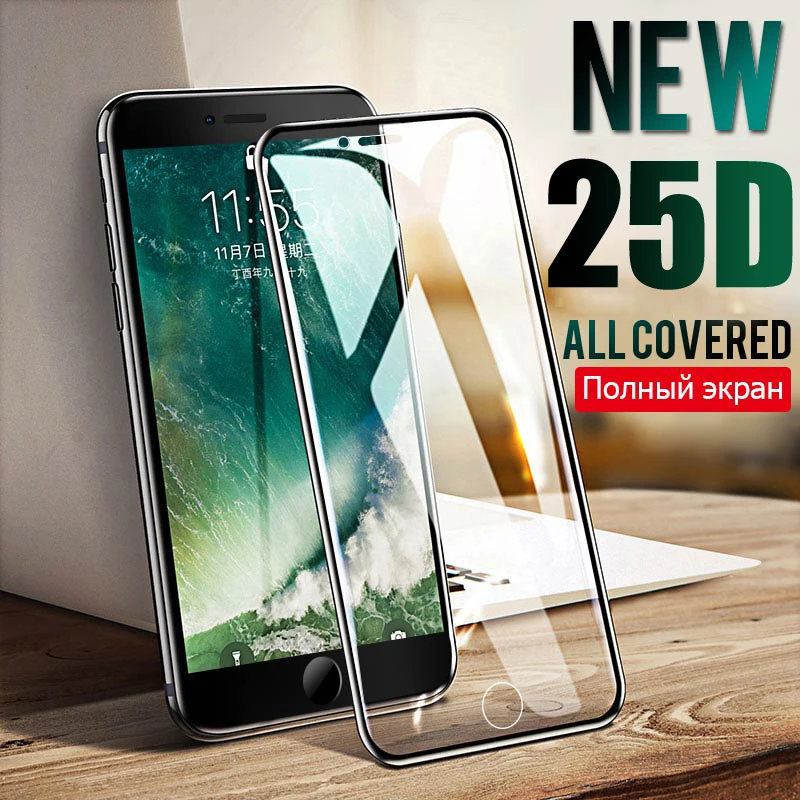

2PCS 200D Curved Edge Protective Tempered Glass On The For iPhone 8 Plus X XS Glass XR 11Pro Xs Max Screen Protector Film Case
