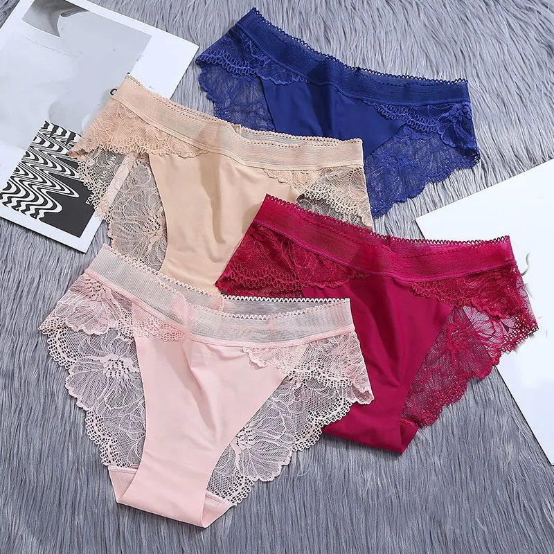 

Women Lace Panties Fashion Cozy Lingerie Tempting Briefs Breathable Ladies Underpants Mesh Mid-waist Intimates Sexy Underwear