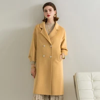donsignet fashion double faced cashmere coat women mid length autumn winter new loose double breasted woolen coat women