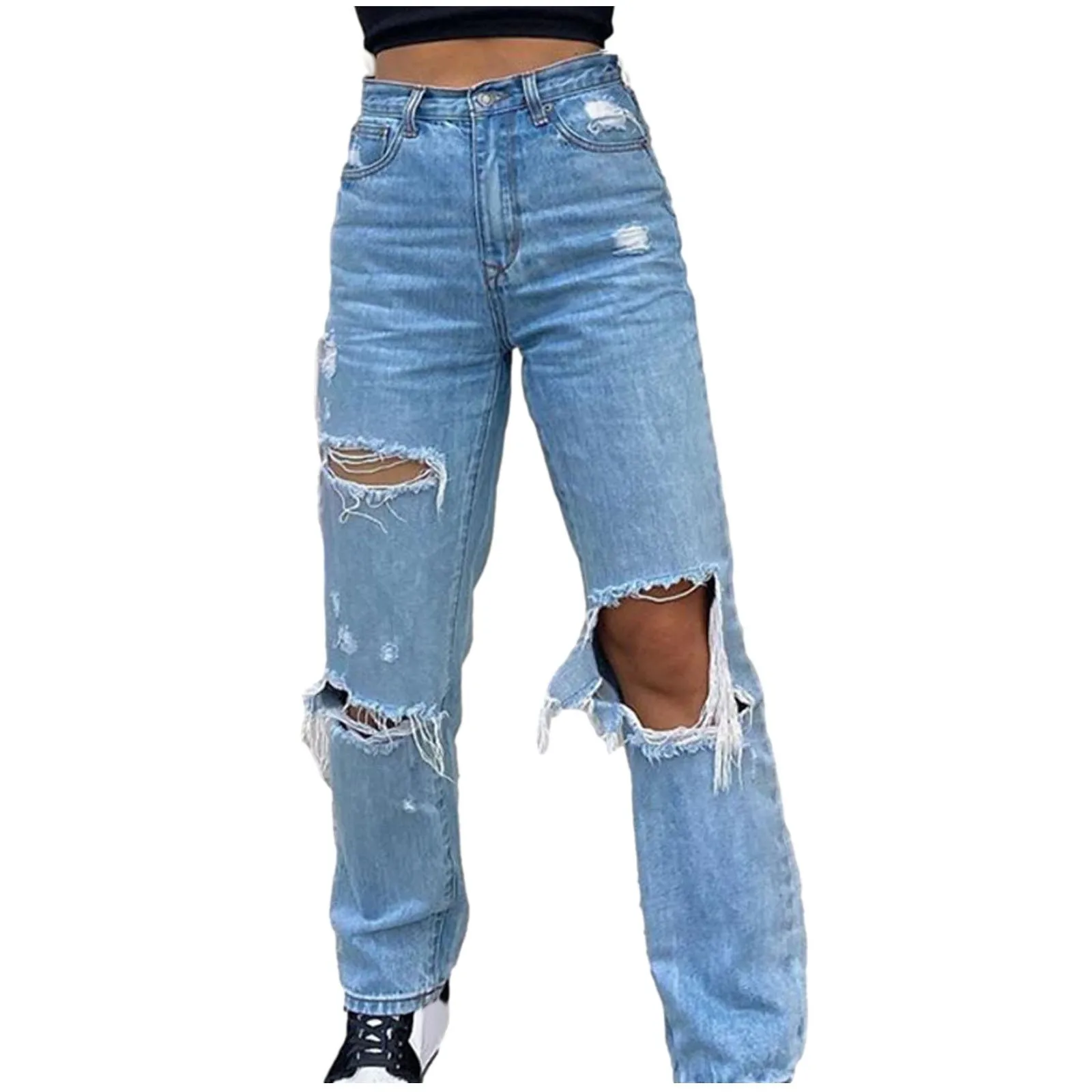 

Jeans For Women Loose Jeans Broken Hole Ripped Casual Korean Fashions High Waist Teenager Pocket Woman Pants New Loose Jeans