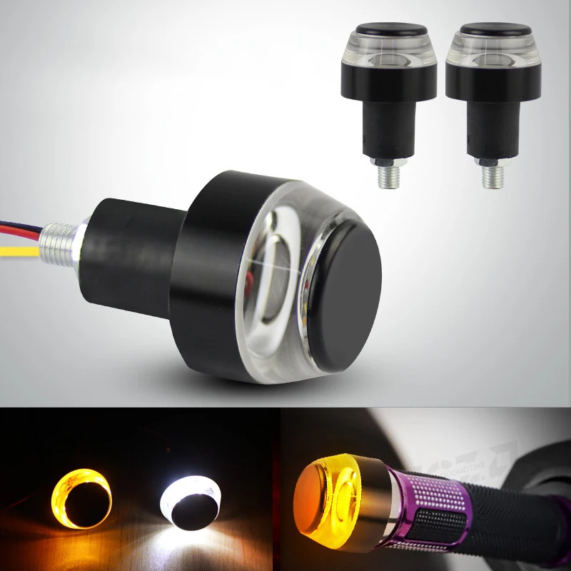 

2pcs DC 12V Motorcycle LED Handlebar End Turn Signal Light White Yellow Flasher Handle Grip Bar Blinker Side Marker Lamp