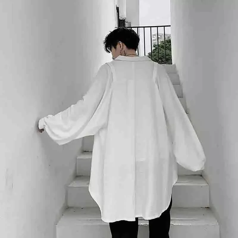 

Oversize shirt men's long sleeve loose design minority Lantern Sleeve Top Korean fashion suit collar shirt