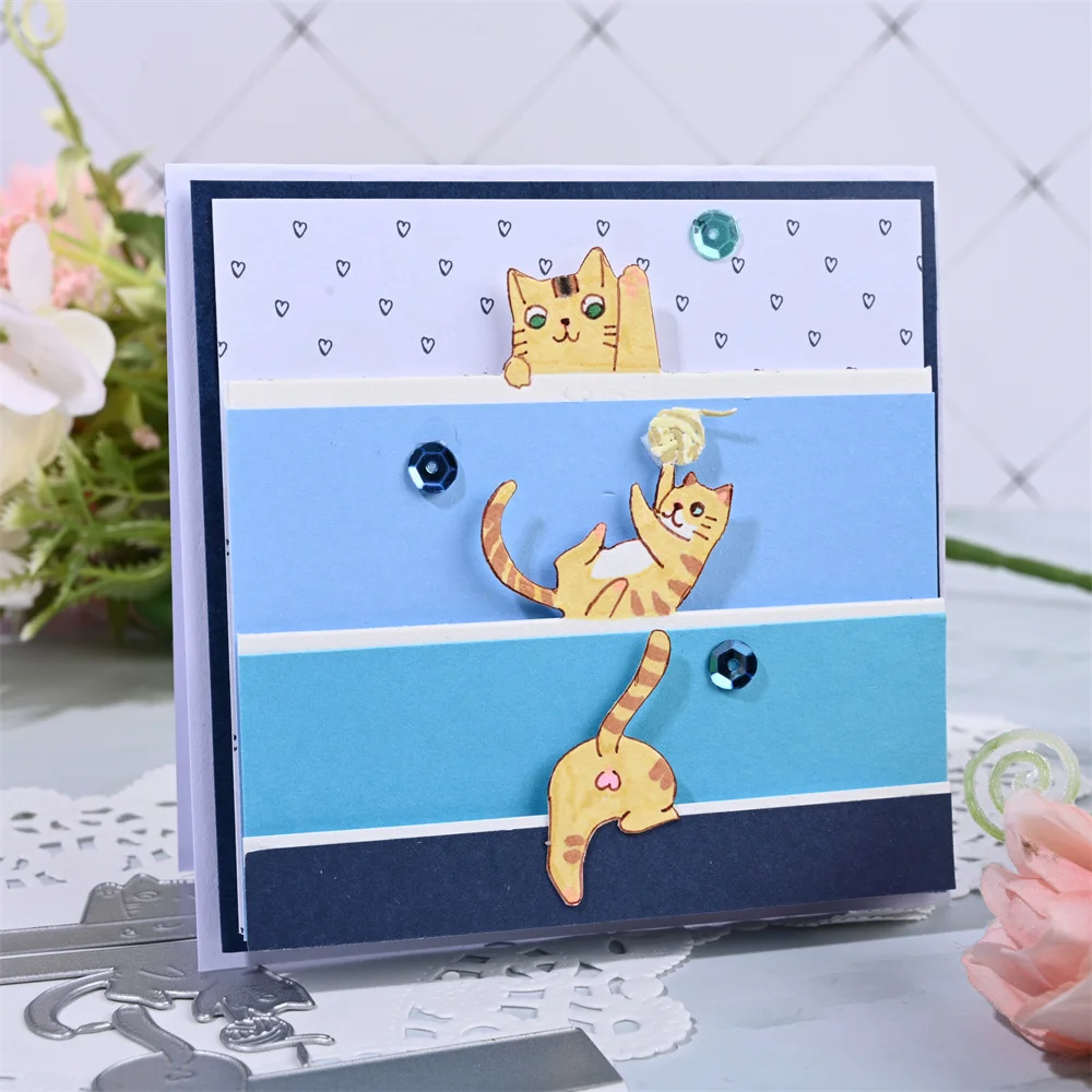 

YaMinSanNiO Cute Probe Cat Set Scrapbooking Paper Die Cut Stencils Metal Craft Cutting Dies Embossing For Crads Making New 2021