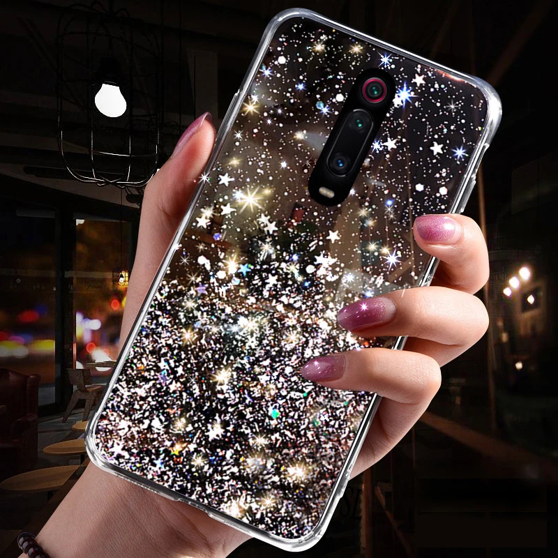 Прозрачный блестящий чехол для Xiaomi Redmi 7A 9A 9C 8A Note 7 8 Pro 8T 9 S Mi Lite SE A3 ТПУ + Блестящий