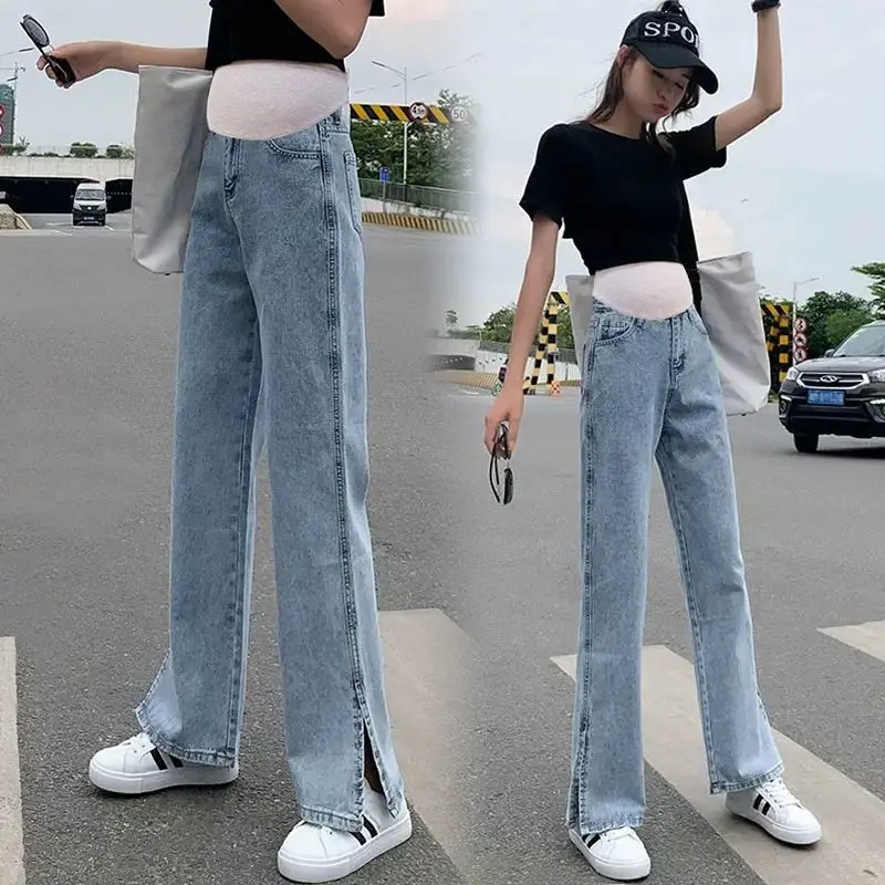 

Autumn Loose Wide Leg Jeans Maternity Pants Trousers For Pregnant Women Clothes Vintage Pregnancy High Waist Denim Pants