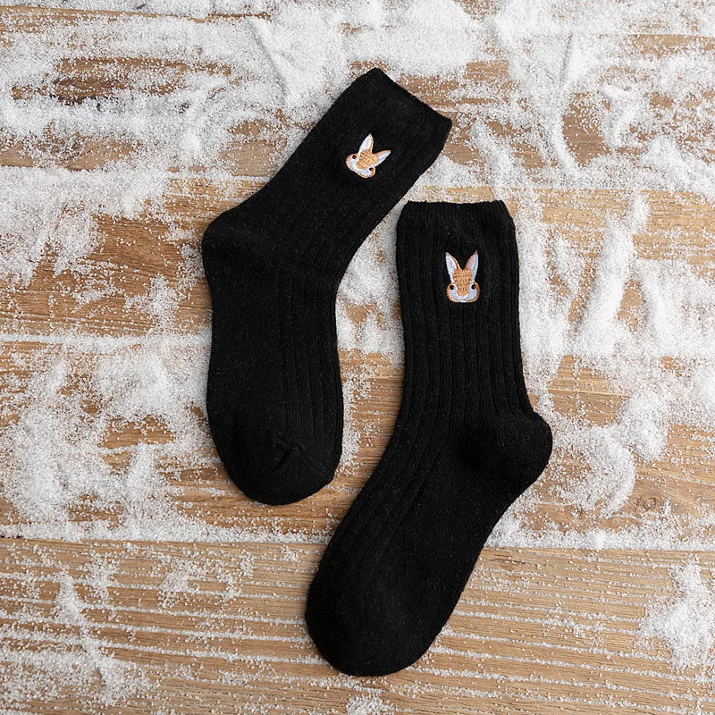 

Autumn and winter embroidery Cartoon rabbit woman socks warm thickening woman wool socks kawaii women warm winter socks
