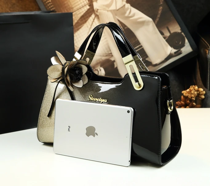 Kopen Nieuwe Organizer Luxe Hoge Kwaliteit Designer Lakleer Vrouwen Handtas Top Handvat Tas Patchwork Messenger Bag Bolsa Feminina