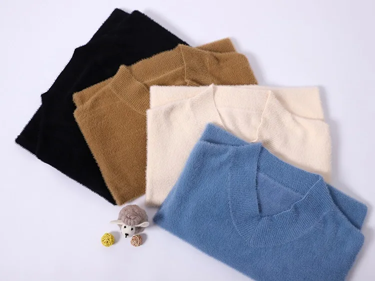 

4 Colors V Neck Long Sleeve Sweater Dress Women Autumn Winter Loose Tunic Knitted Casual Clothes Above Knee Mini Solid Pullover