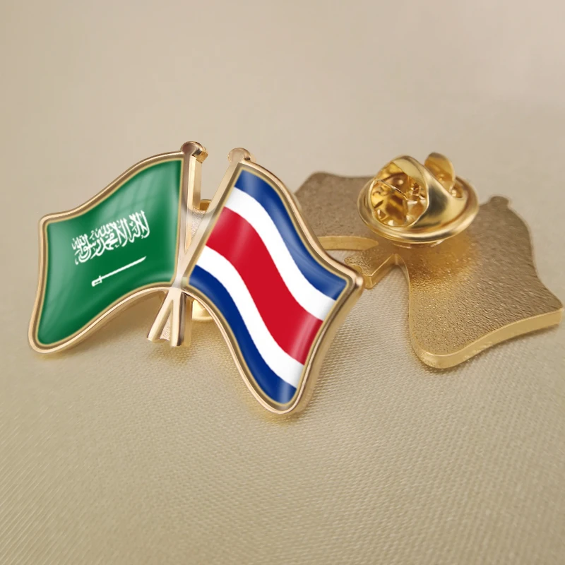 

Costa Rica and Saudi Arabia Crossed Double Friendship Flags Lapel Pins Brooch Badges