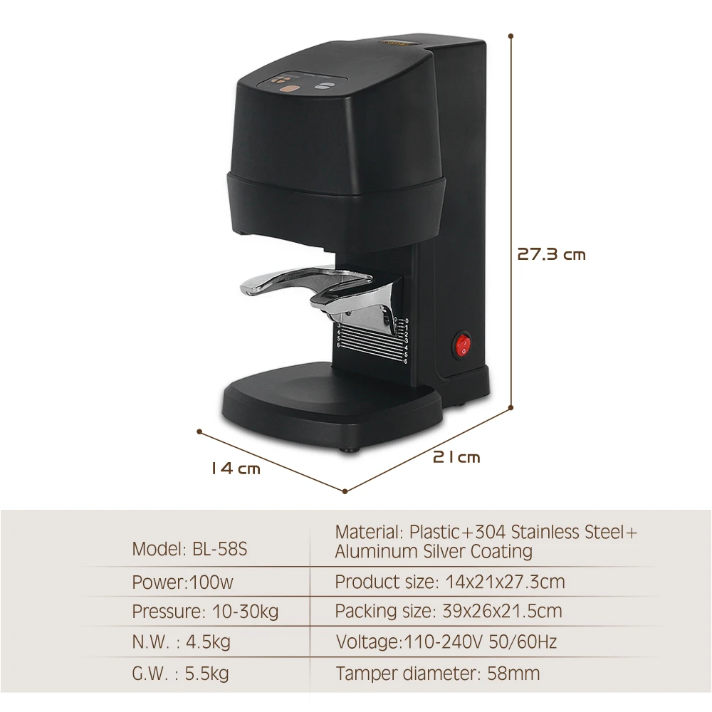 Tamper 58MM For Coffee Automatic Electric Bean Powder Flat Press Stainless Steel With Power Supply Tamper Coffee Tool