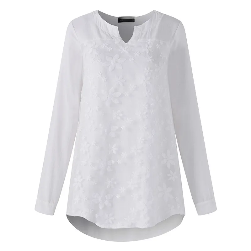 

5XL Plus Size Women Blouse Lace Embroidered Long-sleeved Blouses Loose Blouses Pink White Shirts Korean Fashion Clothing Tops