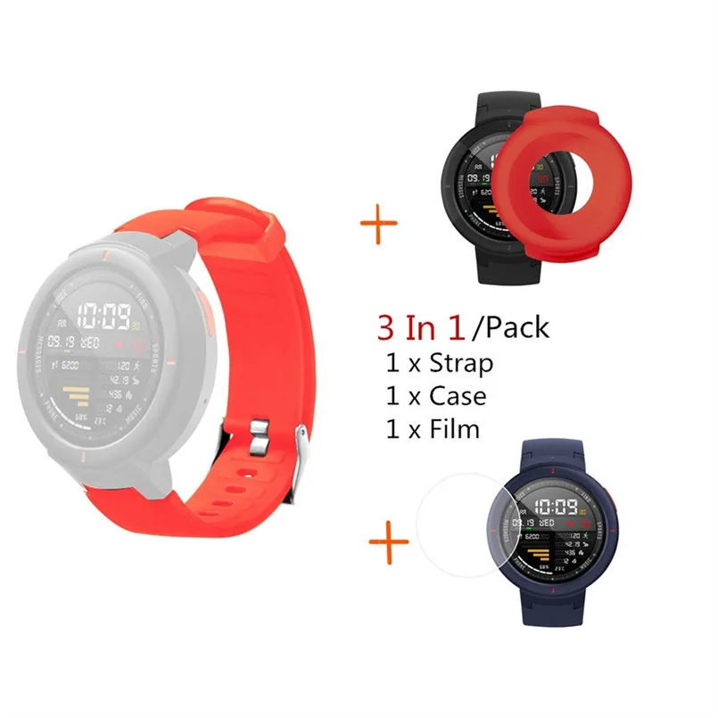 G 3 в 1 для Huami Amazfit Verge умные часы с ремнем силиконовый ремешок+ чехол Крышка huami amazfit Verge Lite Защитная пленка для экрана - Цвет: G